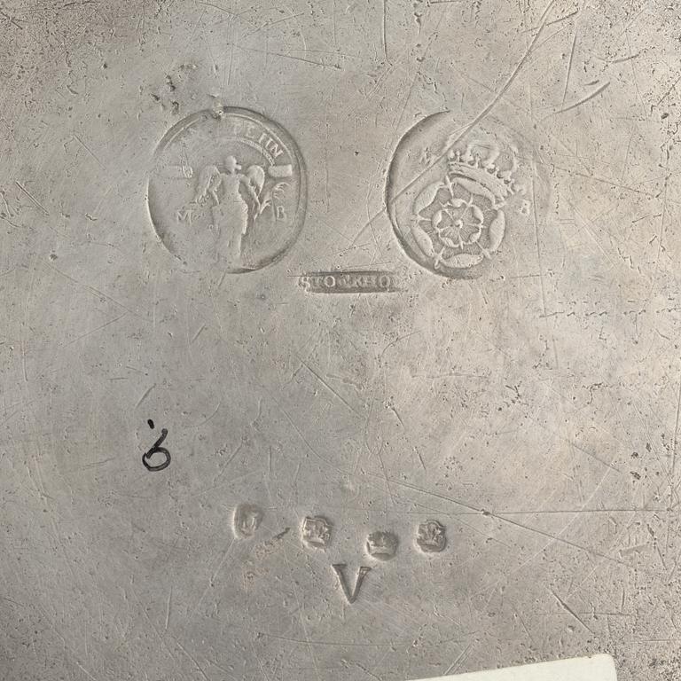 Six pewter plates, Sweden, including Melchior Beck, Stockholm, 1737, and six pewter plates, London, 18/19th century.