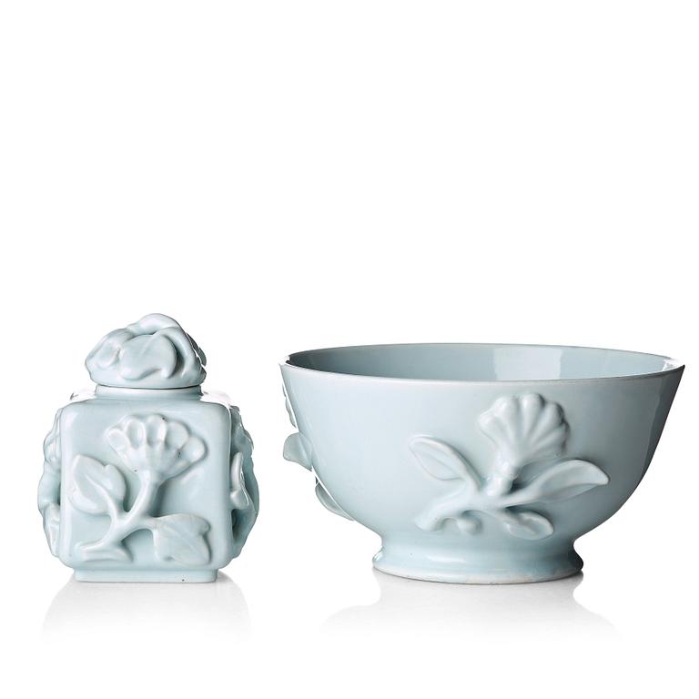 Wilhelm Kåge, a ceramic bowl and a teacaddy, Gustavsberg, Sweden ca 1924.