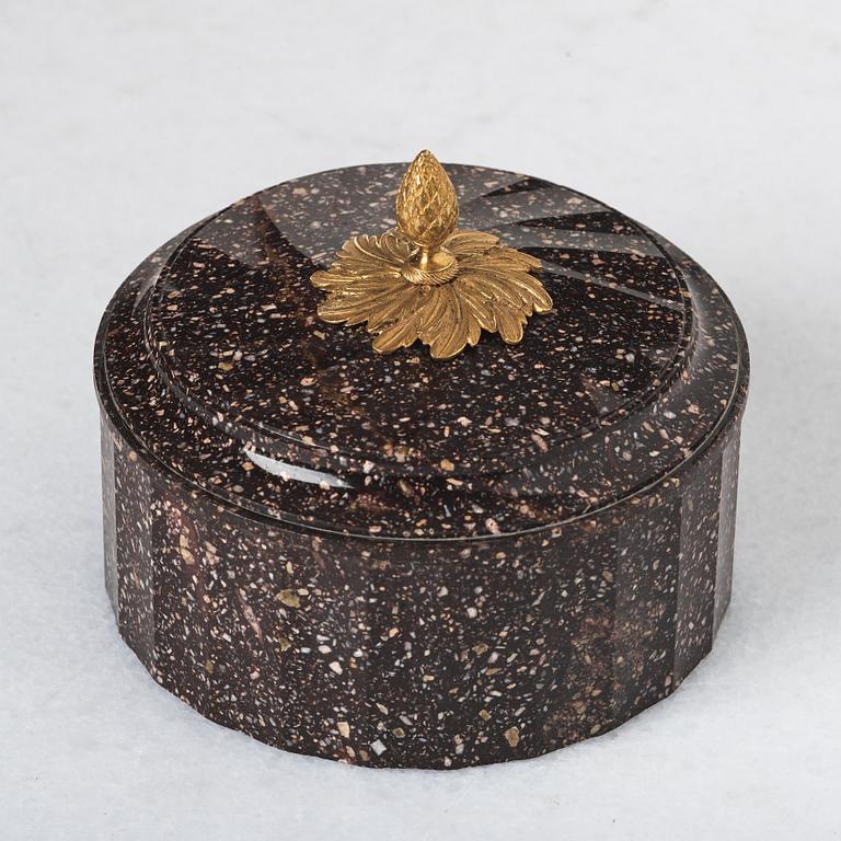 A Swedish Empire 19th century porphyry butter box.