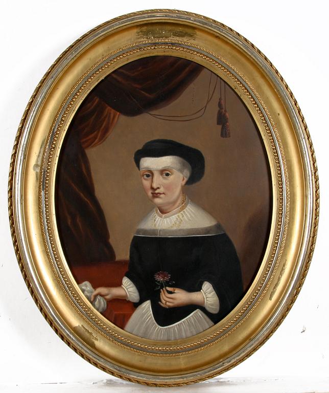 PORTRÄTT ett par, olja på pannå. 1800/1900-tal.