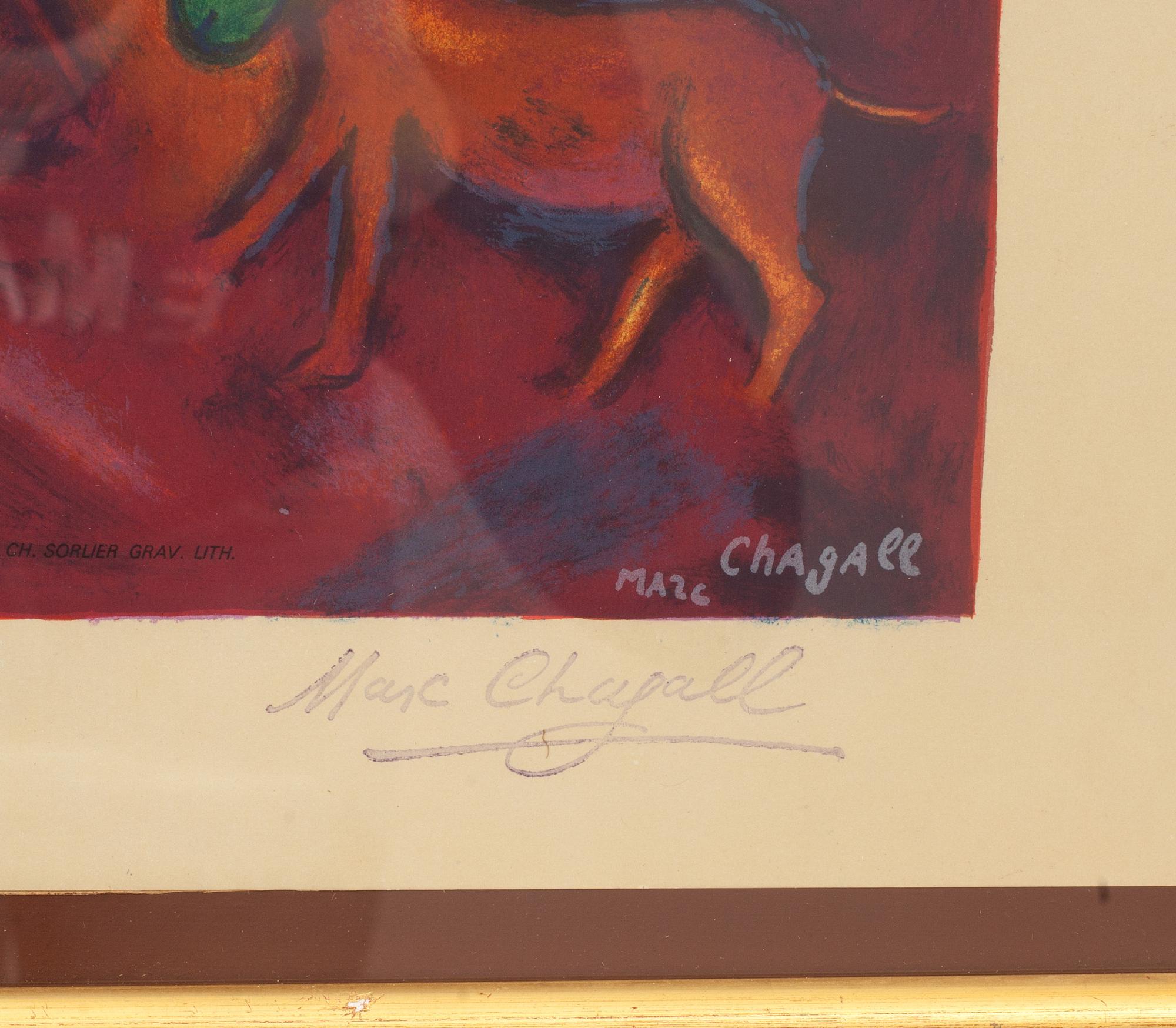 MARC CHAGALL, efter, färglitografi, stämplad signatur och tryckt hos Mourlot av Sorlier, Paris, numrerad 1908/5000.