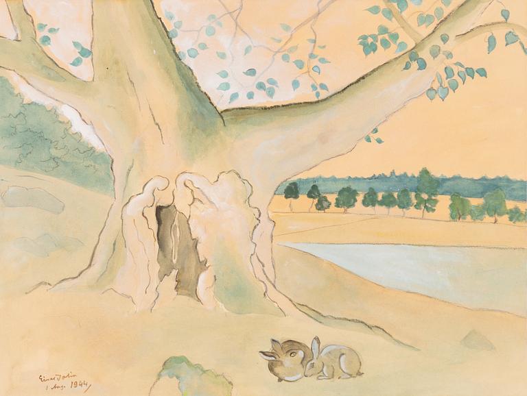Einar Jolin. Kaniner vid strandkanten.