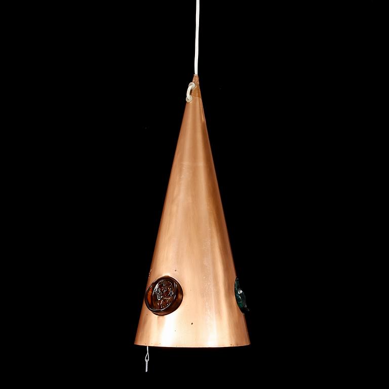 TAKLAMPA, koppar och glas, Erik Höglund, 1900-talets andra hälft.