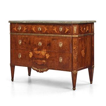 A marquetry and gilt-brass mounted commode attributed to C. Lindborg (master 1781-1808).