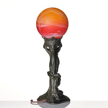 Alice Nordin, an Art Nouveau table lamp "Night and Morning", Herman Bergman's foundry, Stockholm, early 1900s.