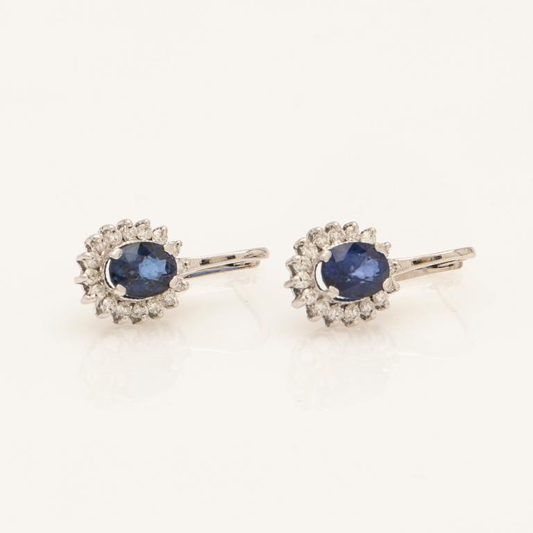 Earrings, a pair, 18K white gold with sapphires and diamonds.