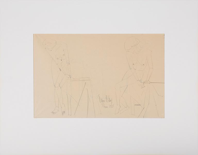 OKÄND KONSTNÄR, blyertsteckning, otydligt signerad och daterad Paris 1925.