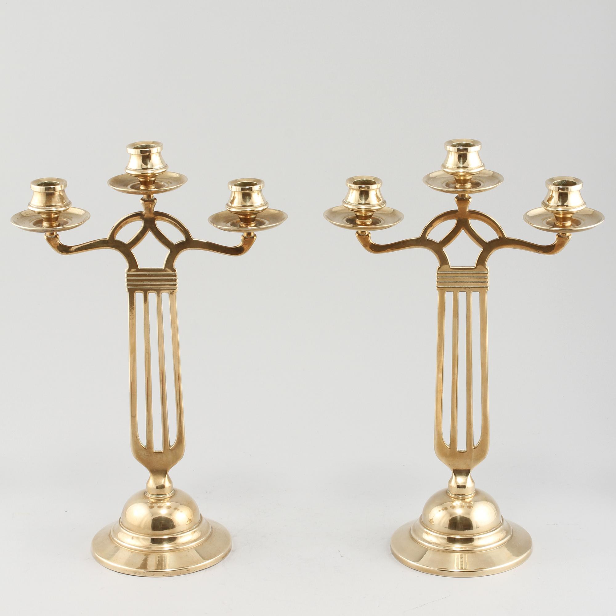 KANDELABRAR, ett par, jugendstil, omkring sekelskiftet 1900/2000.