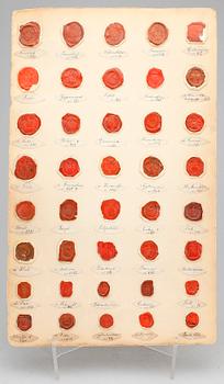 SIGILLSAMLING, 7 blad, mestadels svenska adelsvapen, 1800-tal.