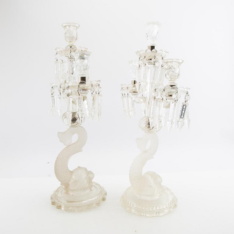 Candelabra, a pair, glass, 20th century.