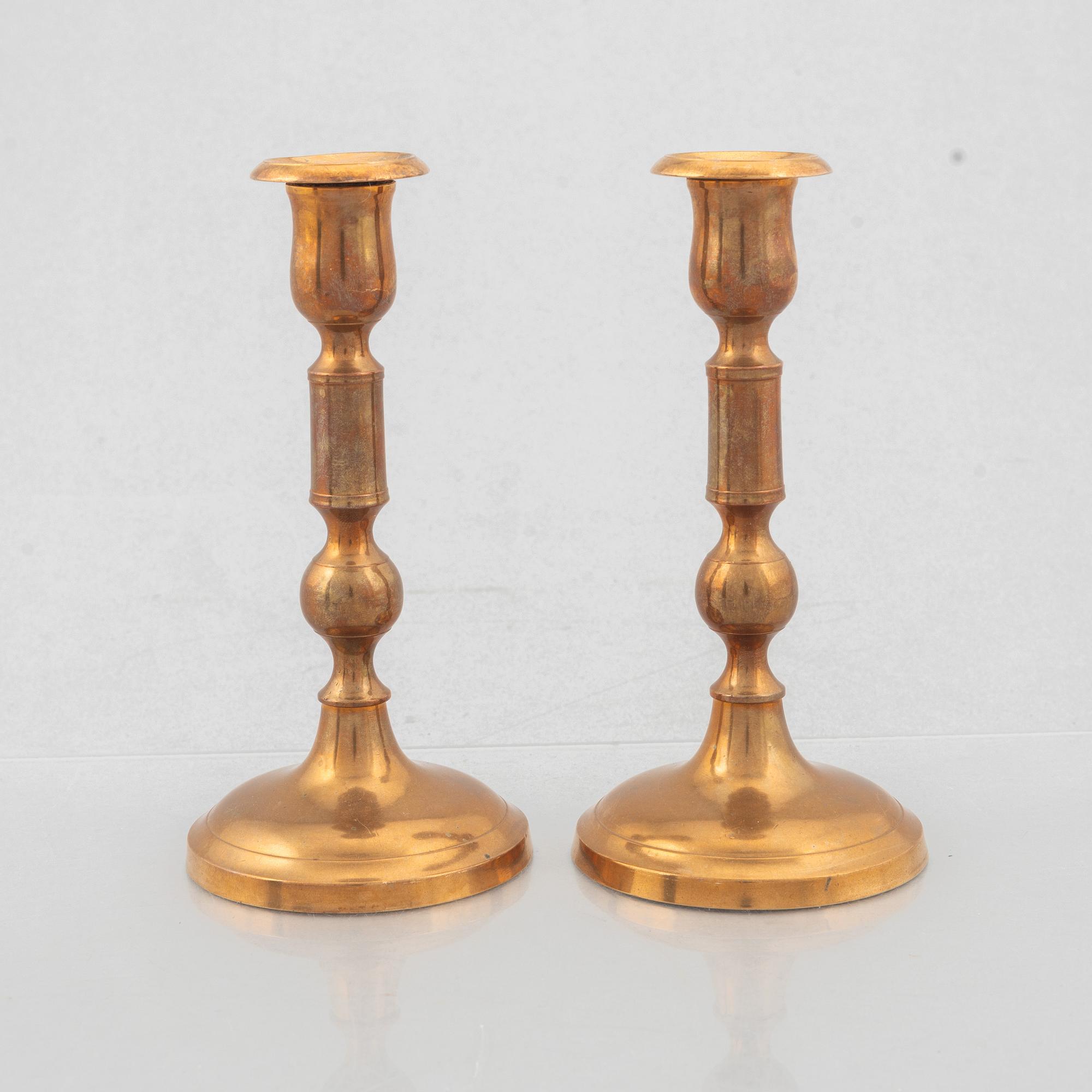 Candle holders, 2+2 pcs, brass, of which one no. 48 Skultuna, 19th century.