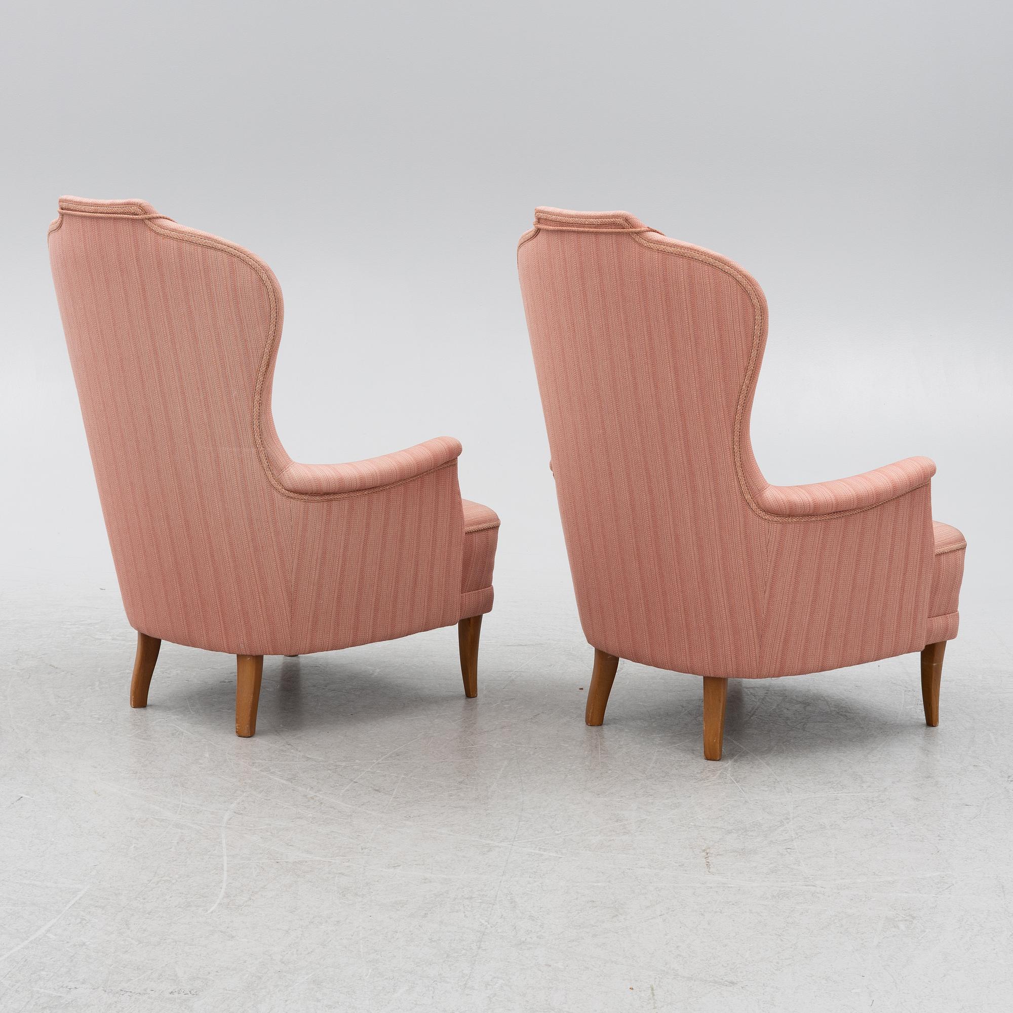 Carl Malmsten, fåtöljer, ett par, "Farmor", AB O.H: Sjögren, Tranås, 1985.