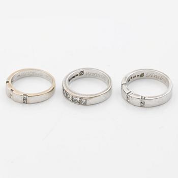 Three rings, 18K white gold with brilliant-cut and princess-cut diamonds.