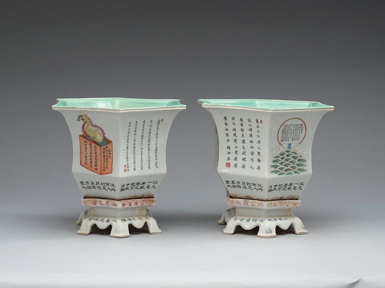 A pair of flower pots with stands, China, 20th Century.