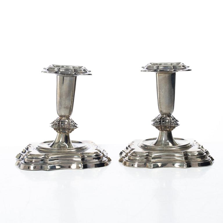 A pair of Norwegian silver candlesticks, mark of T Olsens Eftf, Bergen, Norway, Swedish import mark, 20th century.