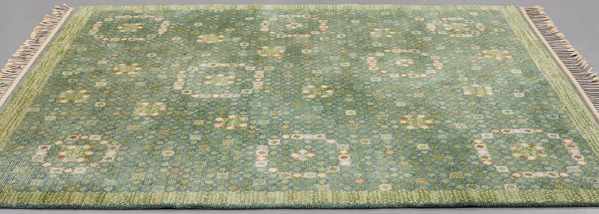 Barbro Nilsson, MATTA, "Bankrabatten grön", flossa, ca 246 x 211,5 cm, signerad AB MMF BN.