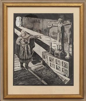 OSSIAN ELGSTRÖM, blandtekning, signerad.