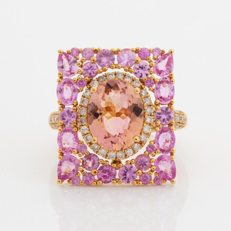 Pink tourmaline, pink sapphire and diamond cocktail ring.