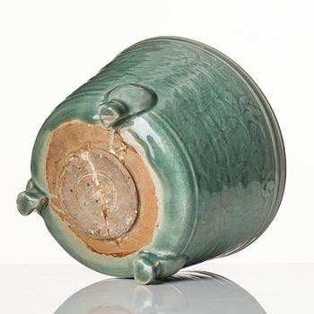 A large celadon tripod censer, Ming dynasty (1368-1644).