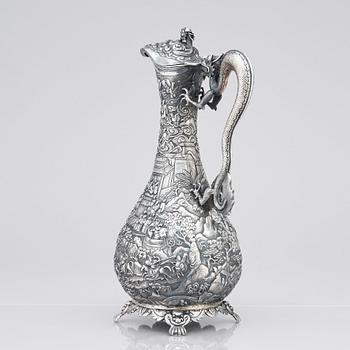 A Chinese export silver wine ewer, Qing dynasty, 19th Century.