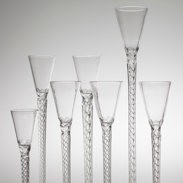 Seven glasses, 20th century.