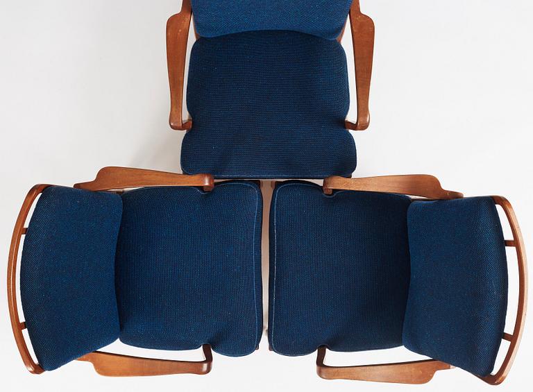 Carl-Axel Acking, a set of 3 easy chairs, "NK Hantverk" Nordiska Kompaniet, 1940s. Provenance Carl Axel Acking.