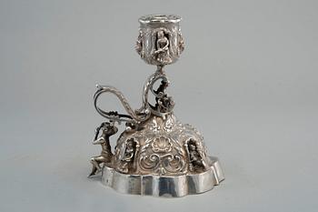 LJUSSTAKE, silver. Sannolikt Holland medlet på 1800 t. Franska importstämplar.