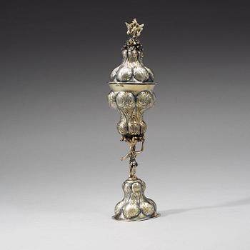 A Russian 18th century silver-gilt cup and cover, unidentified makers mark, Moscow 1760:s.