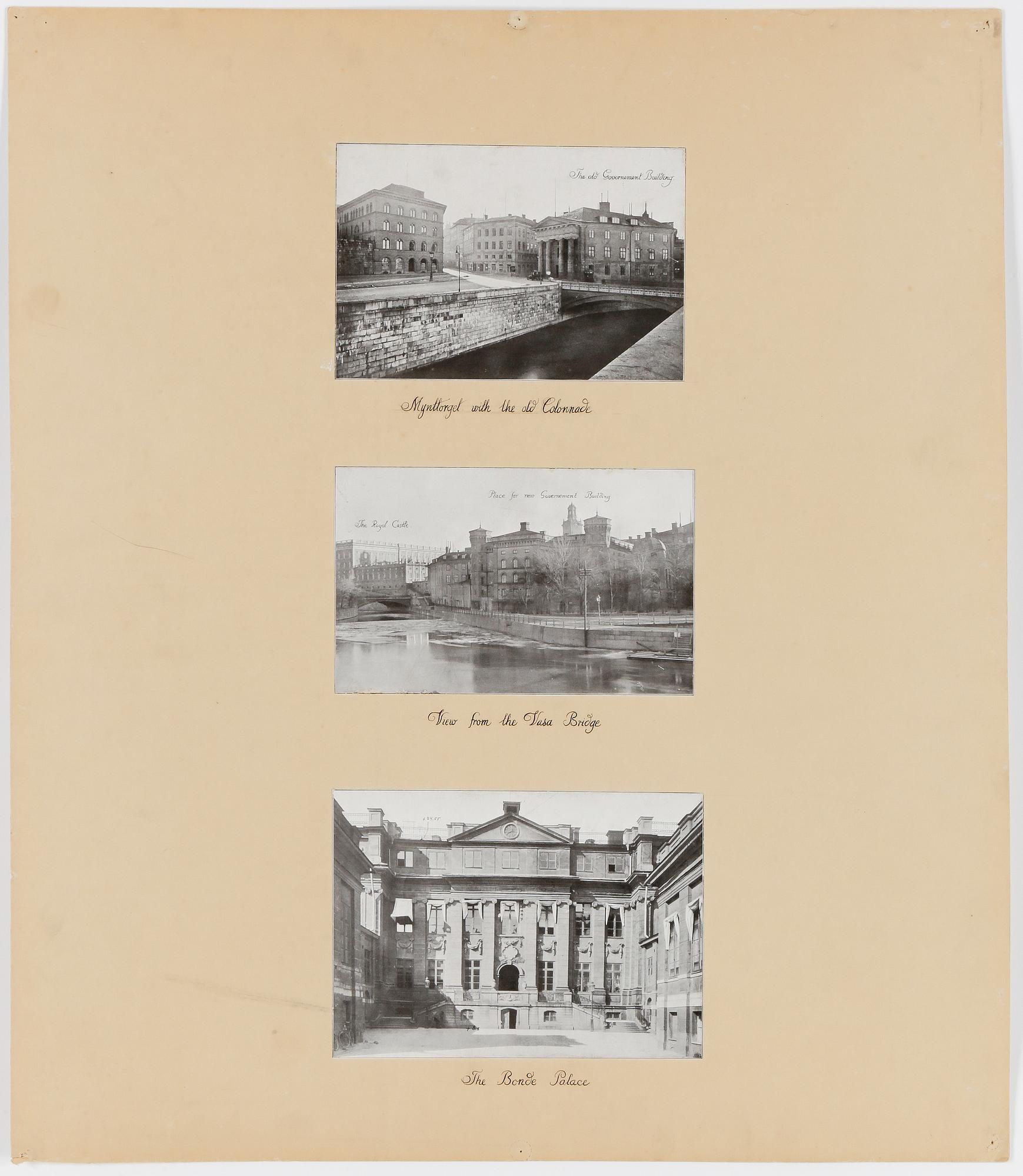 WOLTER GAHN/ISAC GUSTAF CLAESSON, teckning, ritningar, förslag till annex Riksdagshuset Stockholm, Mynttorget.