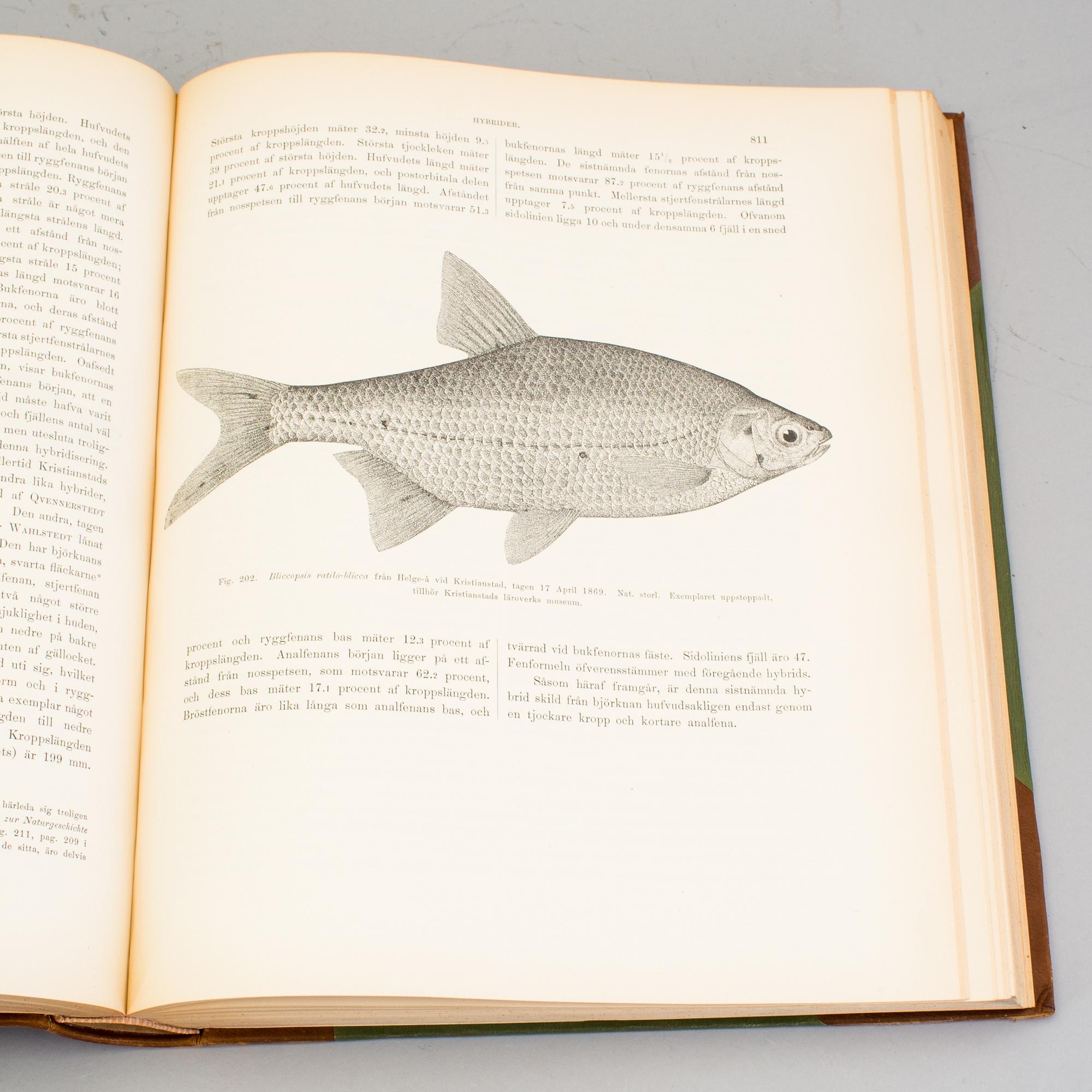 BOKVERK, 3 volymer, I+II+planschdel, "Skandinaviens Fiskar", FA Smitt, illustrerad av W von Wright, 2:a upplagan, 1895.