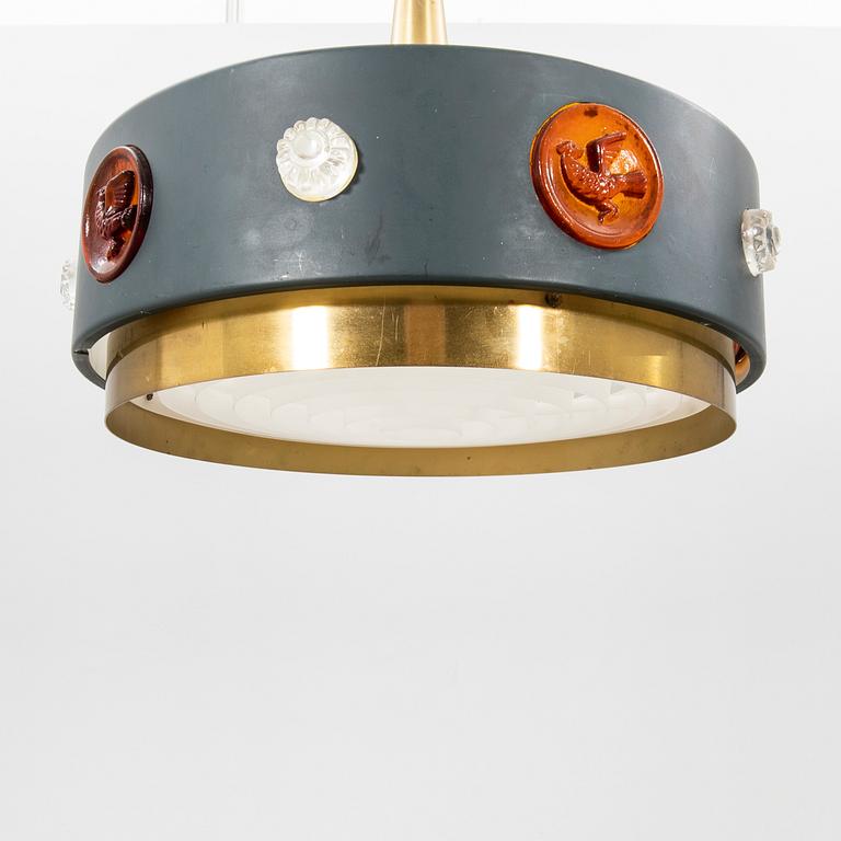 A brass, metal and glass ceiling lamp by Einar Bäckström, Malmö second half of the 20th century.