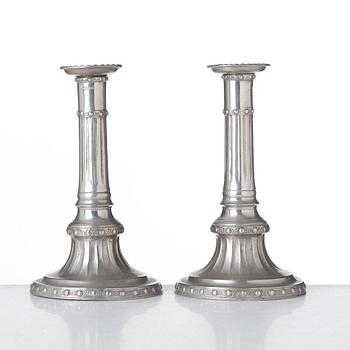 A pair of pewter candlesticks by Olof Martin Moberg, Jönköping 1791.