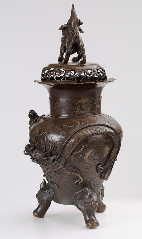 RÖKELSEKAR med LOCK, brons. Japan, Meiji (1868-1912).