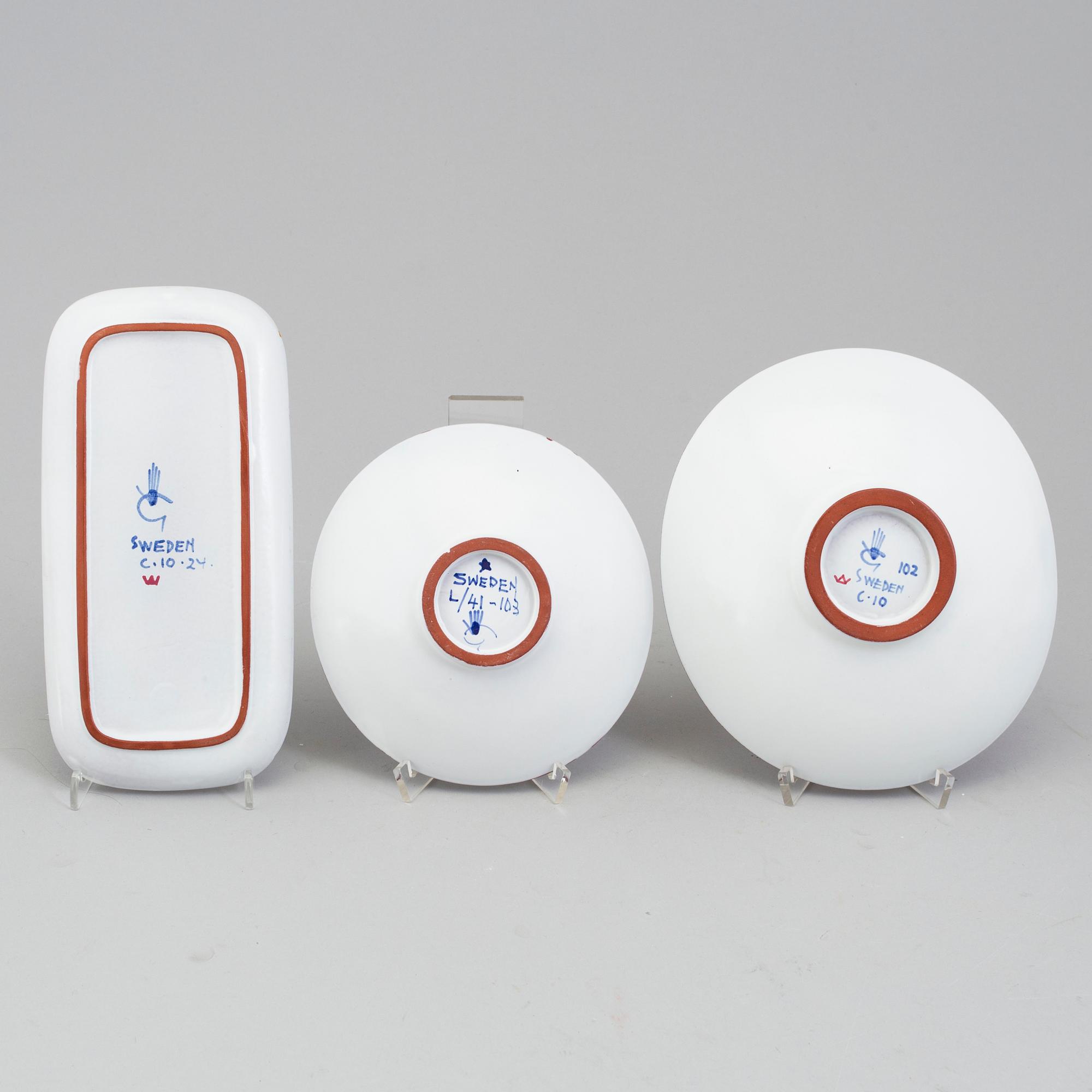 STIG LINDBERG, skålar och fat, 5 st, fajans, Gustavsberg studio 1950-tal.