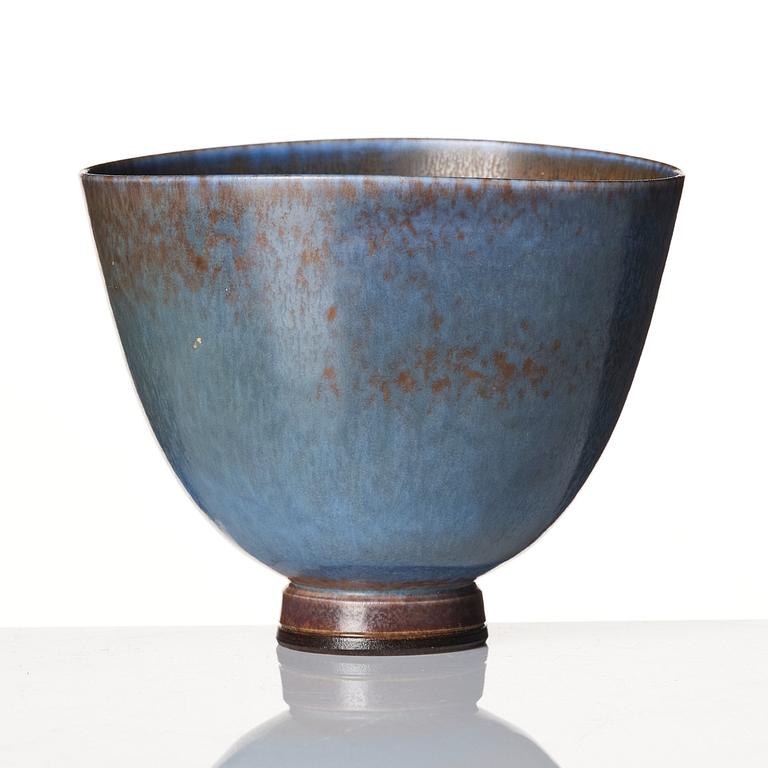 Berndt Friberg, a set of two stoneware vases and a bowl with rabbit's fur glazes, Gustavsberg Studio, Sweden, dated 1944-45, 1956, 1958.