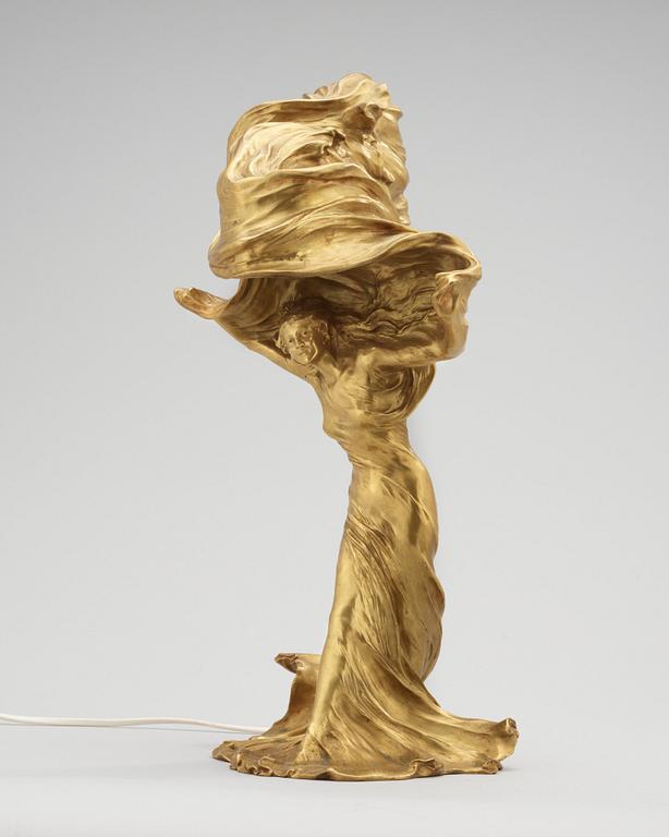 A Francois-Raoul Larche 'Loïe Fuller' Art Nouveau gilt-bronze figural table lamp, Siot-Decauville, Paris circa 1900.