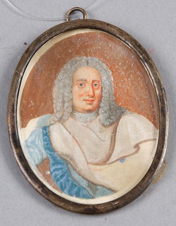 MINIATYRPORTRÄTT, gouache på papper, troligen Sverige 1700-talets första hälft.