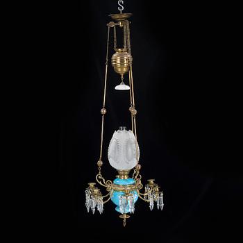 A late 19th century ceiling kerosene lamp.