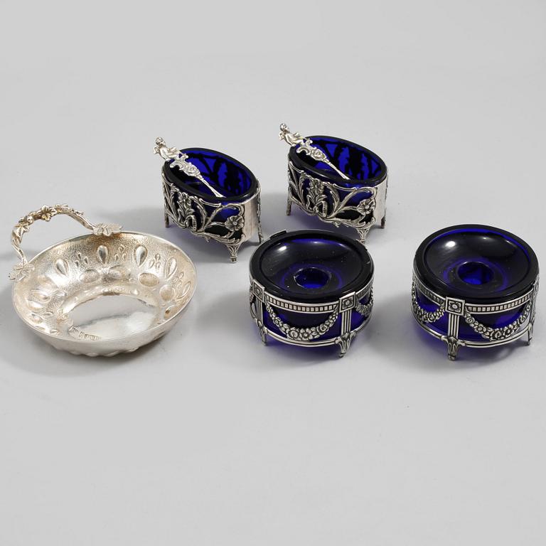 PARTI SILVER, 5 delar, Sverige, 1900-talets andra hälft, vikt exklusive glas 136 gram.