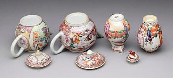 KANNOR samt URNA, 4 delar, Qianlong, mandarinporslin, 1700-tal.