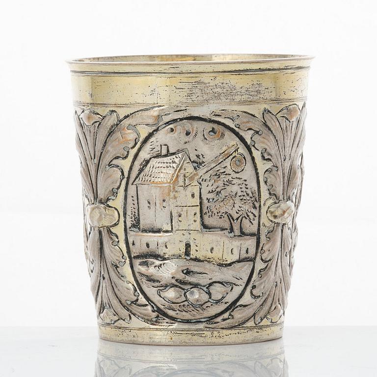 A German late 17th century parcel-gilt silver beaker, mark of Joh. Paul Schmidt, Leipzig (1683-1703).