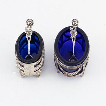 Two Gustavian style silver and glass salt cellars, including GEWE Malmö, 1961.
