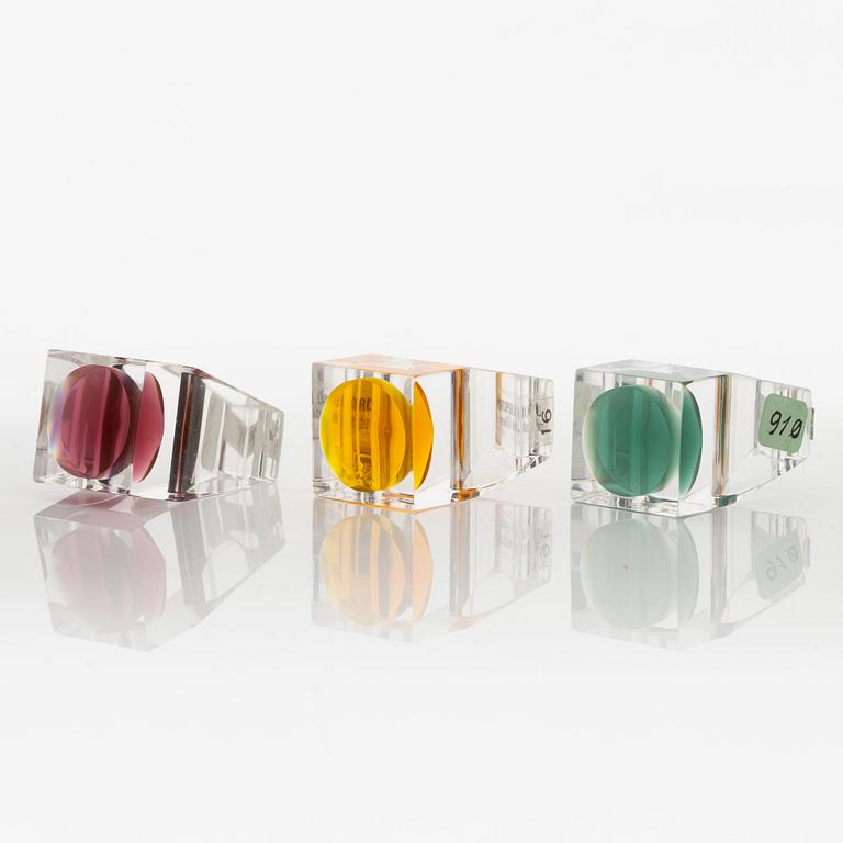 Siv Lagerström, three acrylic plastic rings, 1970s.
