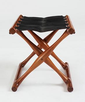 Poul Hundevad, a "Guldhøj" teak and leather Folding Stool for Vamdrup, Denmark 1960's.