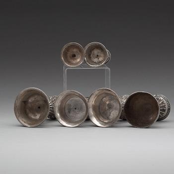 A group of six Tibetan silver/silvered Butter lamps, 19th Century.