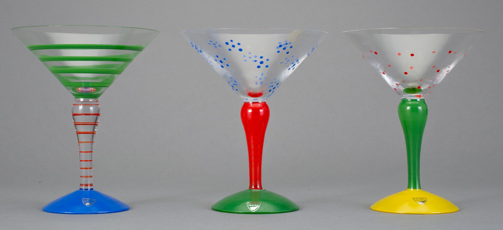 COCKTAILGLAS, 6 stycken, "Clown", Anne Nilsson, Orrefors, signerade.