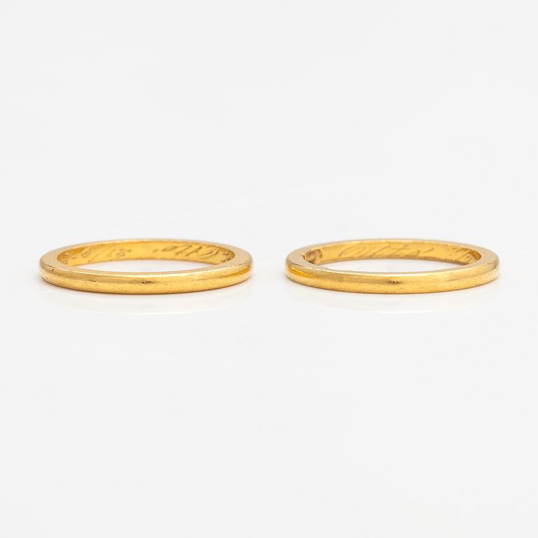 Sormuksia, 2 kpl, 969-kultaa. Westrback, Helsinki 1928 ja 1929.