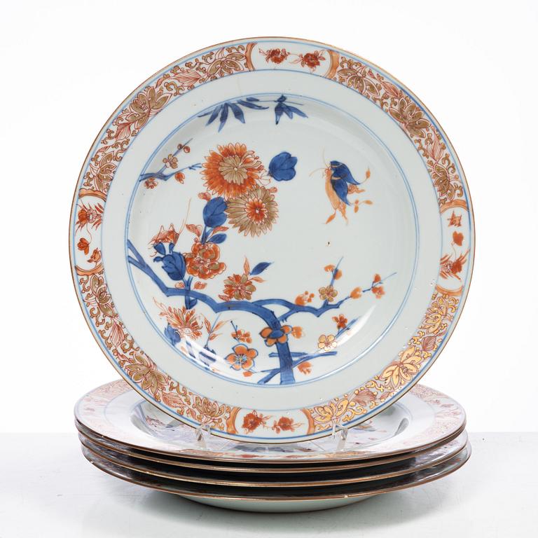 Tallrikar, 5 st, porslin, Kina, Qingdynastin, 1700-tal.