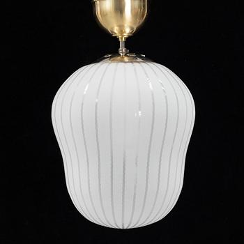 A Swedish Modern glass and brass ceiling light, Orrefors, 1940's.