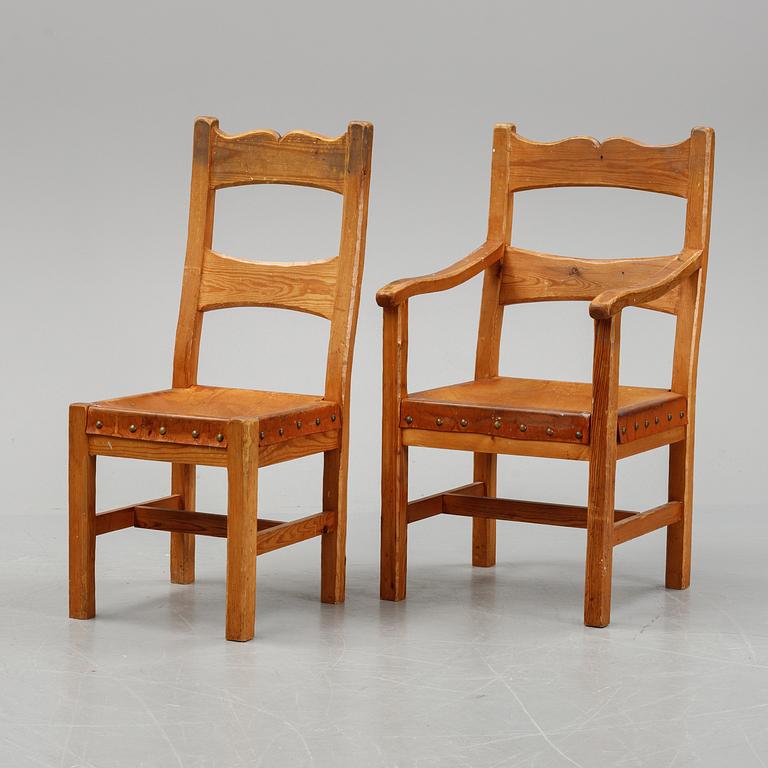 Six pine chairs, mid 20th Century.